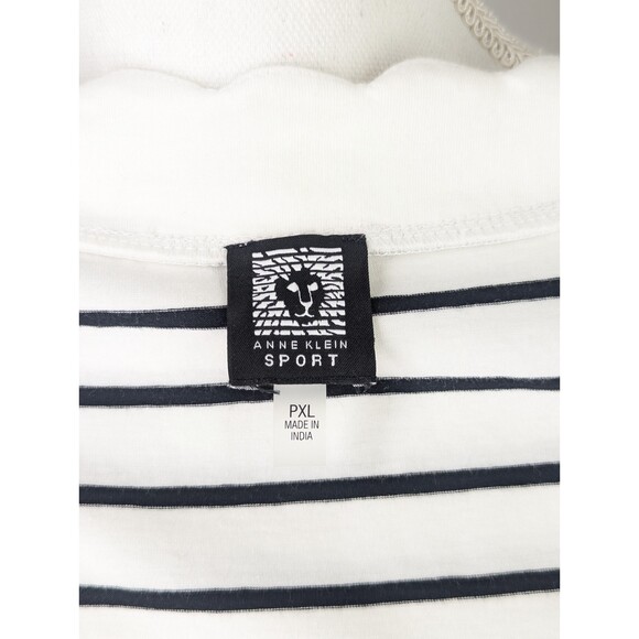 Anne Klein Sport Striped Scalloped T Shirt Womens Petite XL Nautical - Picture 6 of 8